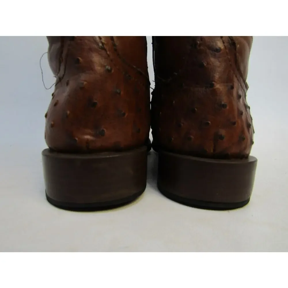 Roper Brand Youth Size 2 M Brown Ostrich Print Cowboy Western Boots